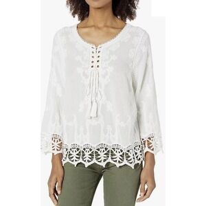 New $149 Raga Romantic Anthropologie White Daybreak Embroidered Peasant Top‎ S